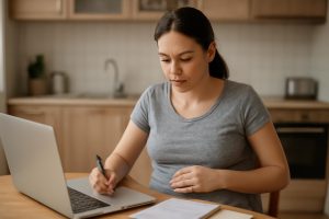 jeune-femme-enceinte-calculatrice-documents