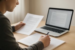 personne-bureau-documents-ordinateur-flou