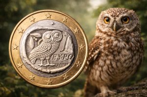 Pièce de 1 euro avec un hibou de Grèce